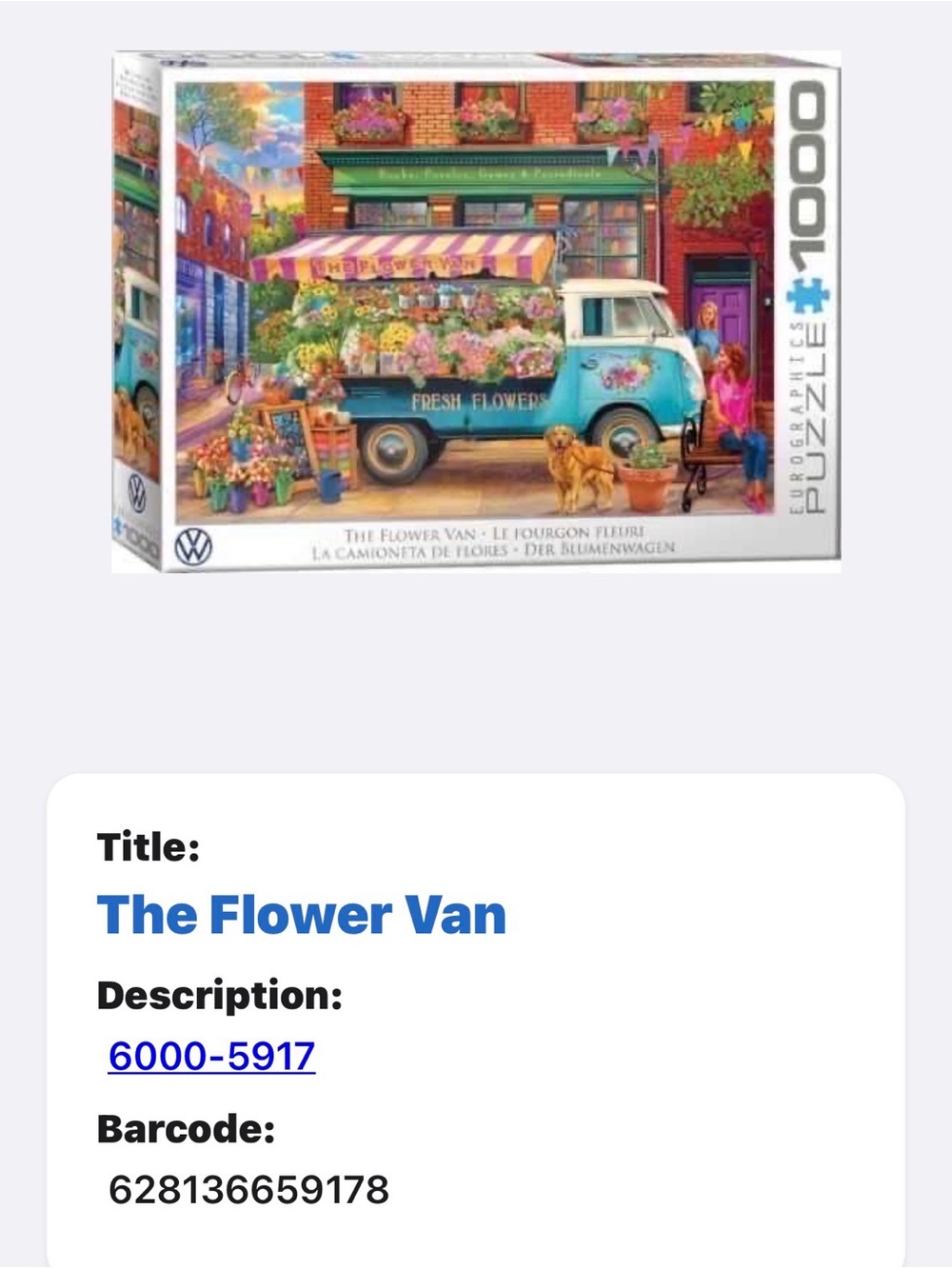Jigsaw Puzzle The Flower Van Eurographics Like New - Complete